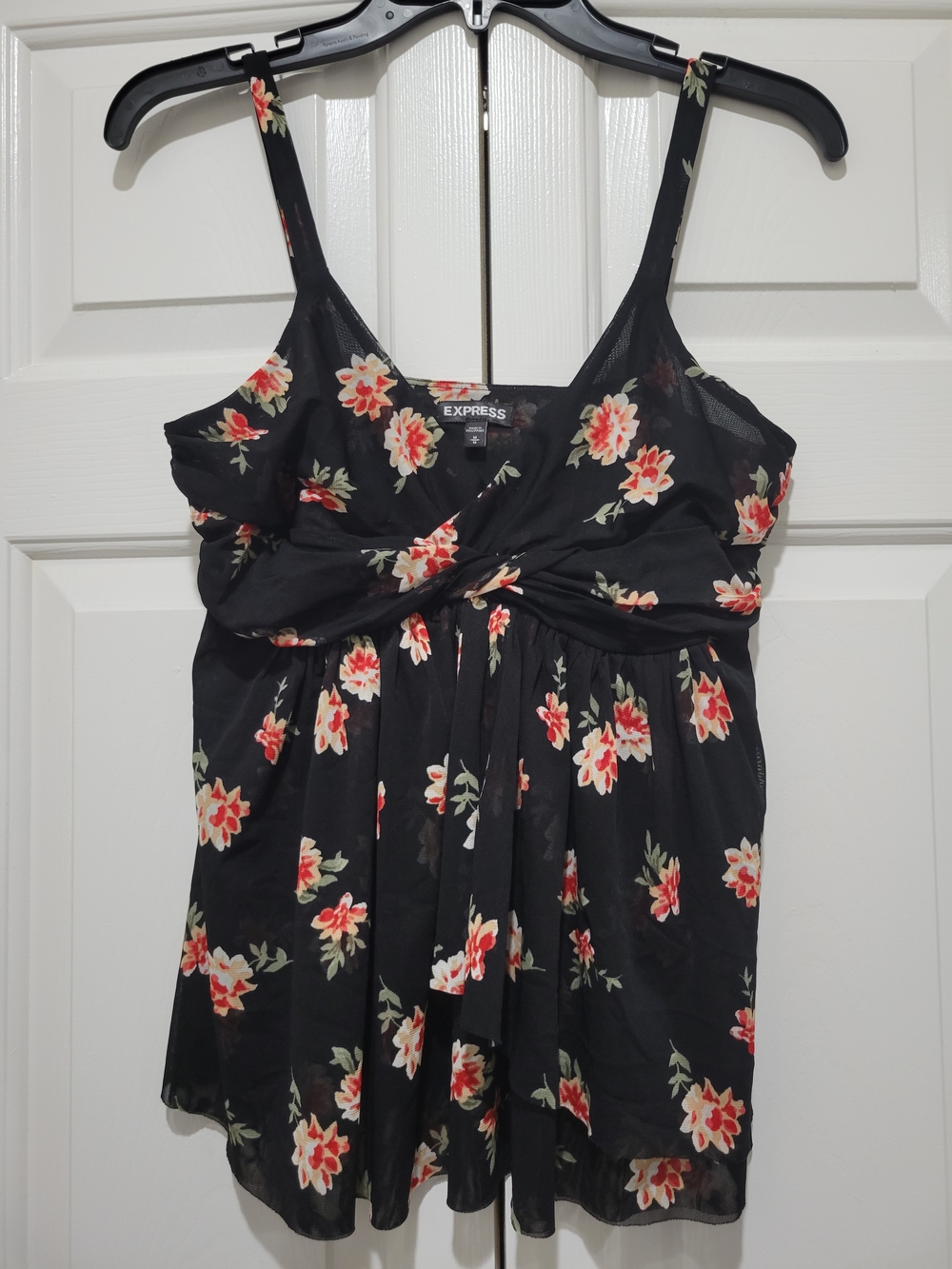 Express Black Floral Twist-Front Cami Top